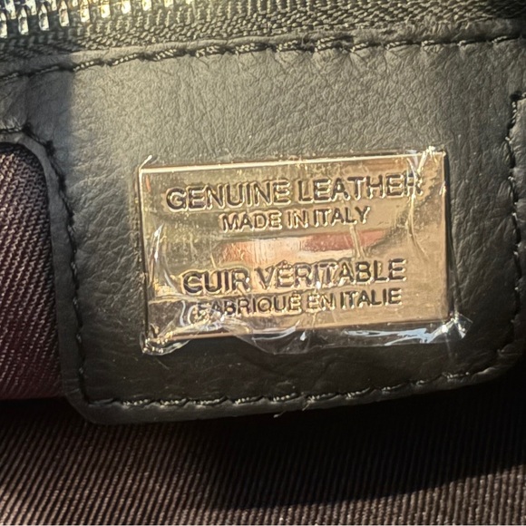 NWOT Made in Italy Black Leather Acetate Handled Satchel Top Handled Bag Purse - Picture 9 of 11